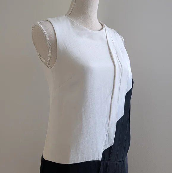 Judith & Charles Silk Black and White Pleated Sleeveless Dress Sz 2 - Picture 5 of 9